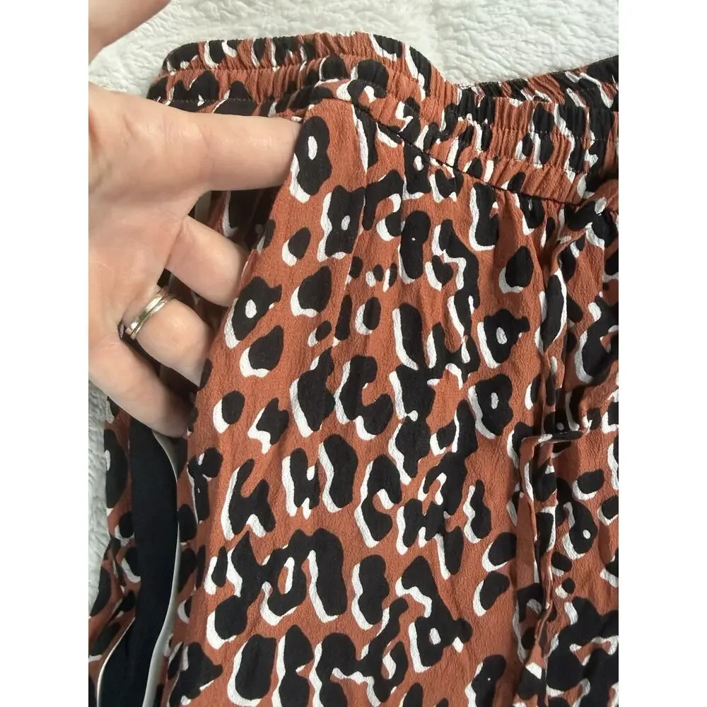 Zara Pants Women’s XL Brown Leopard Art Waist Tie Side Stripe Ankle Pockets - Picture 2 of 5